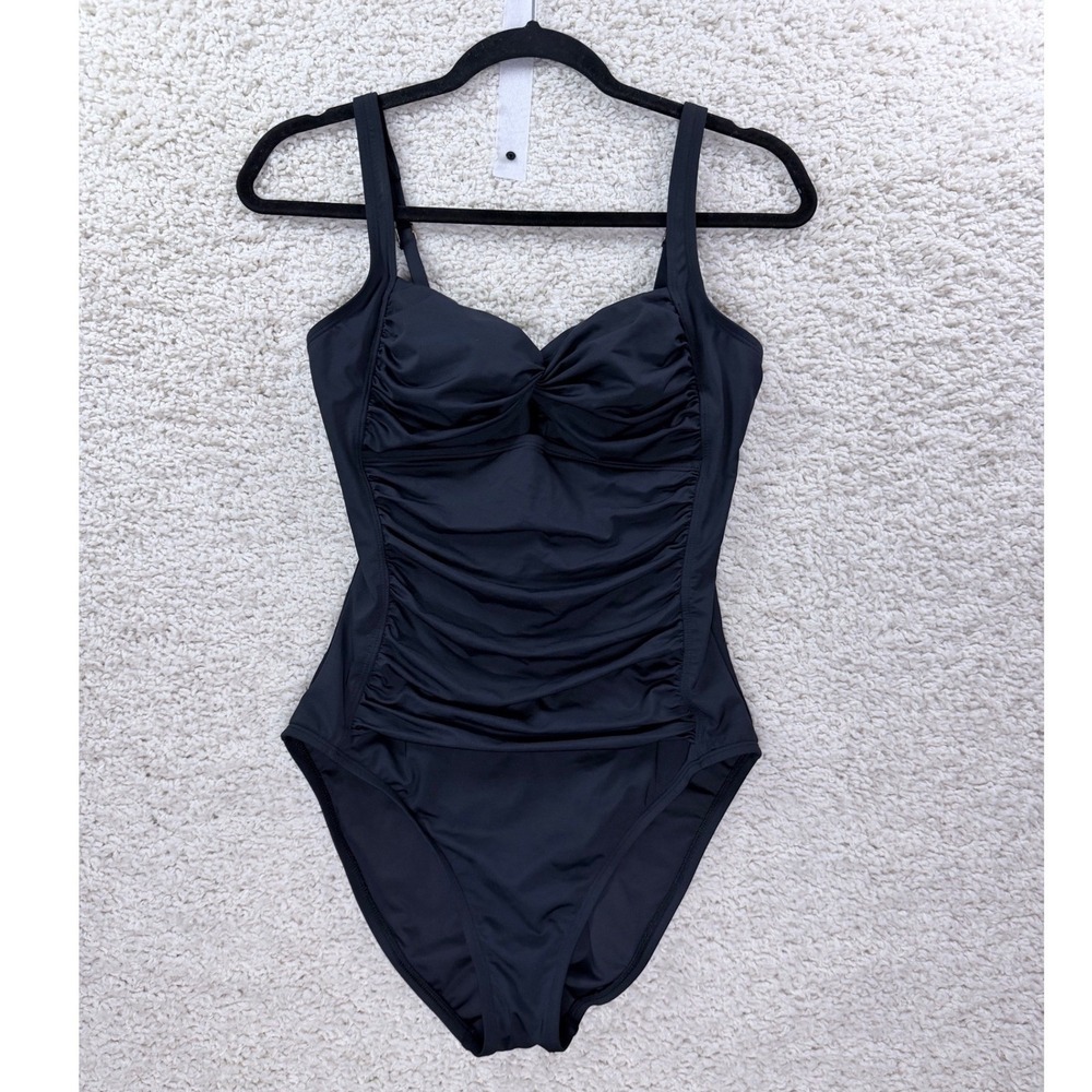 La Blanca One Piece Swimsuit Women 10 Black Excellent Ruched Twist Front Keyhole